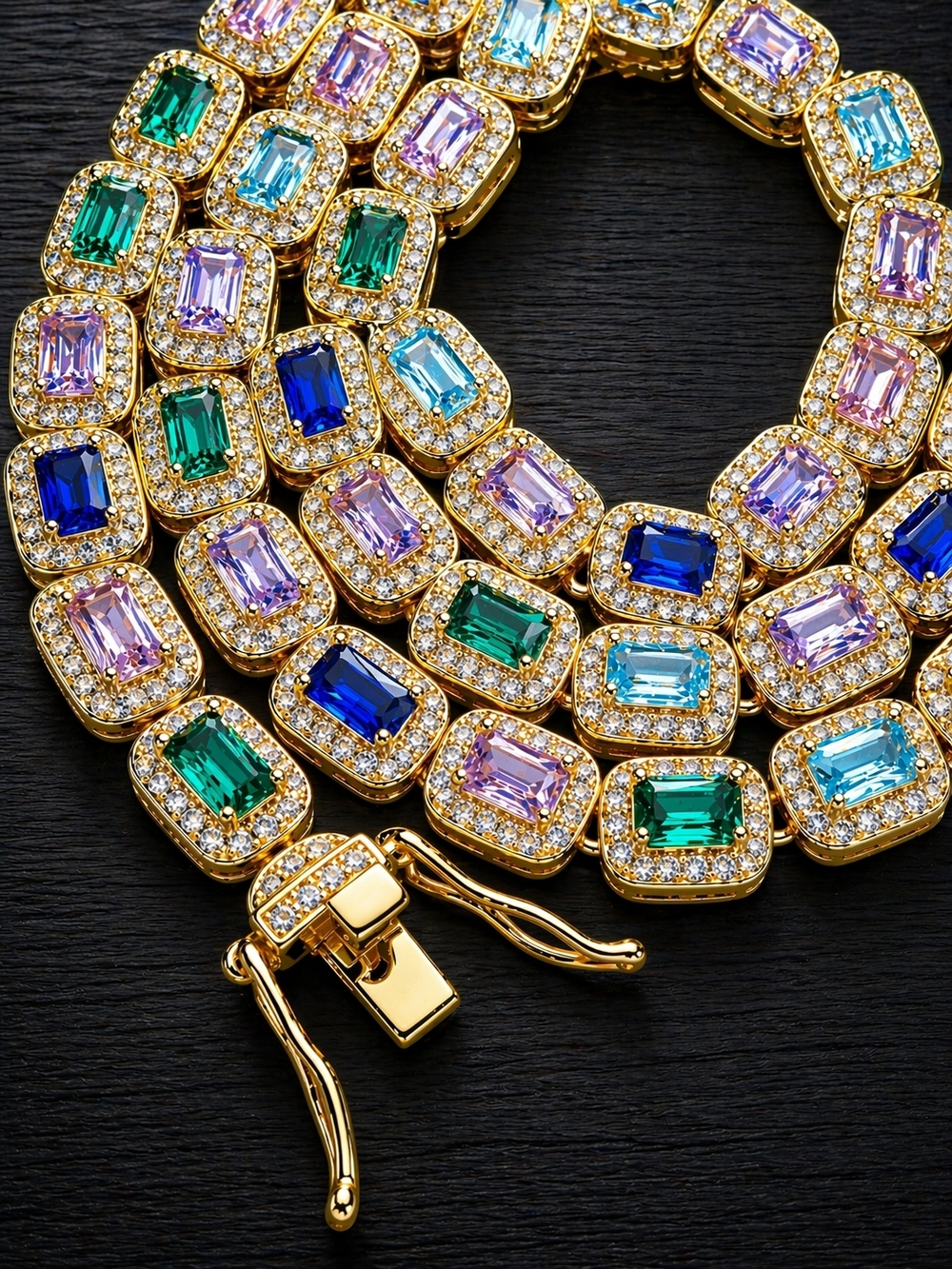 Emerald Cut Spring Tennis Necklace